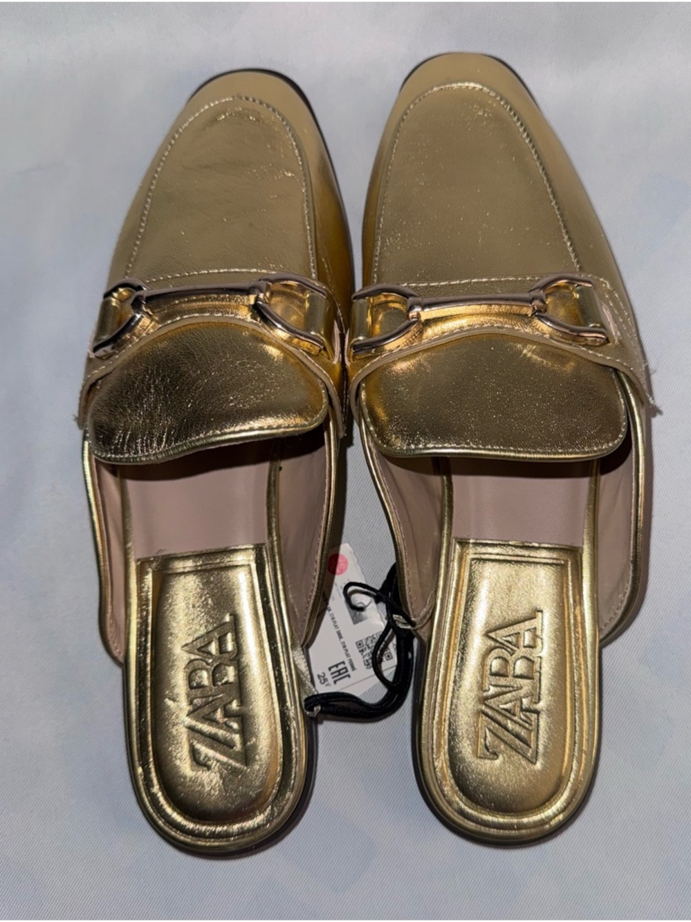 Zara Women’s Metallic Gold Slip-On Mules with Bit Detail, Size 39 New with Tags - Picture 4 of 11